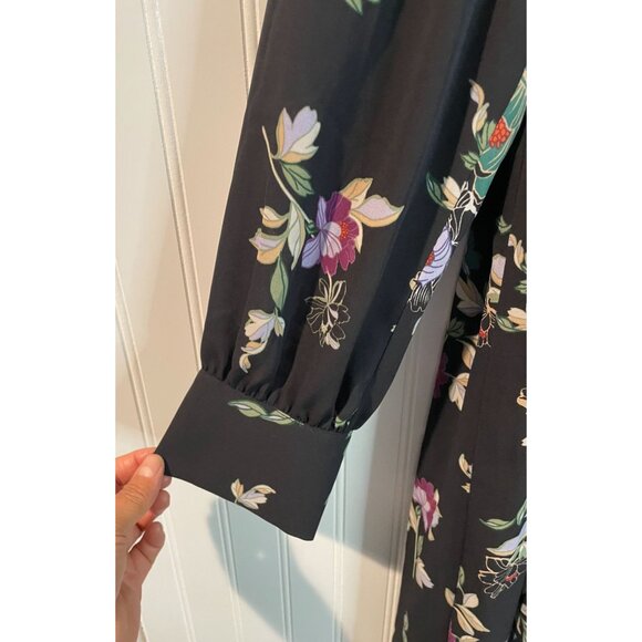 Floral Long-Sleeve Shift Dress By Loft Plus Sz 20 Black With Multicolor Flowers - Picture 4 of 13